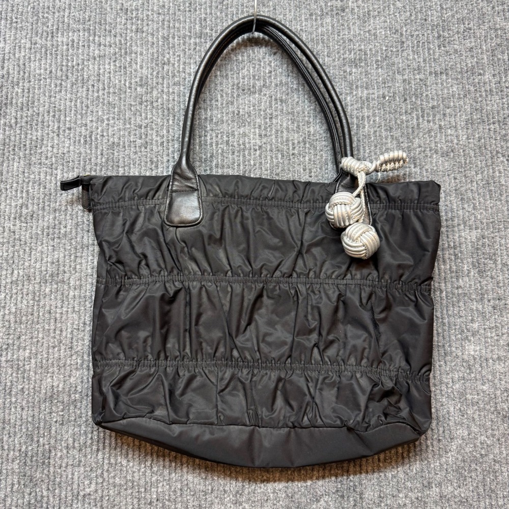 Y2K Black Ruched Handbag Silver Tone Hardware Utility Chic Purse Bag